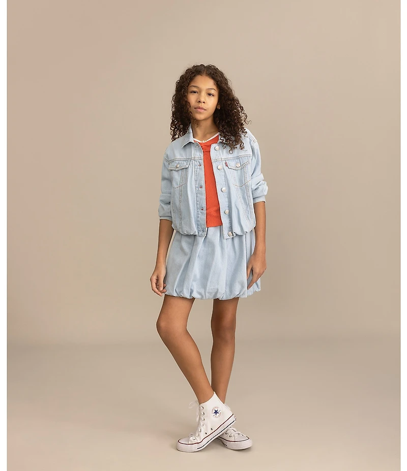 Levi's® Big Girls Heart Pointelle Short Sleeve Cinched V-Neck Top