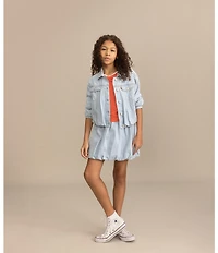 Levi's® Big Girls Heart Pointelle Short Sleeve Cinched V-Neck Top