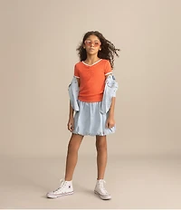 Levi's® Big Girls Heart Pointelle Short Sleeve Cinched V-Neck Top