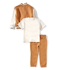Levi's® Little Boys Long-Sleeve Color Block Varsity Bomber Jacket, Short-Sleeve Big-Logo T-Shirt & Jogger Pants Set