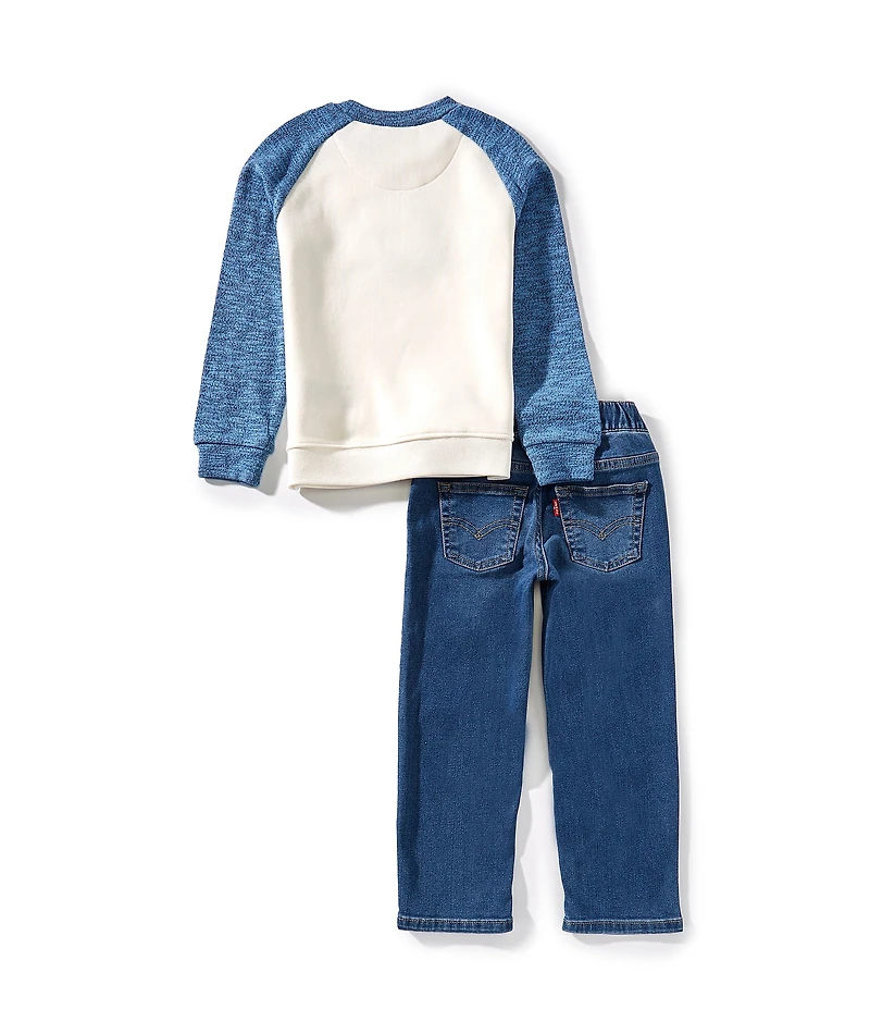 Levi's® Little Boys Long Sleeve Moto Crewneck and Jeans 2-Piece Set