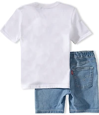 Levi's® Little Boys Short Sleeve Printed Logo T-Shirt And Denim Shorts 2-Piece Set