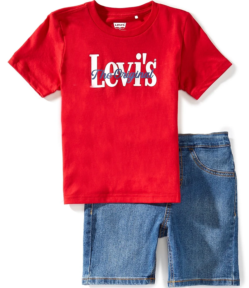 Levi's® Little Boys Short Sleeve Printed Logo T-Shirt And Denim Shorts 2-Piece Set