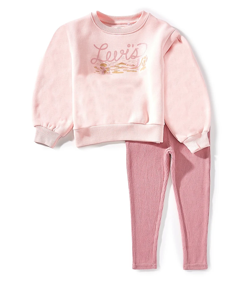 Levi's® Little Girls Blouson-Sleeve Solid Graphic Fleece Sweatshirt & Solid Leggings Set