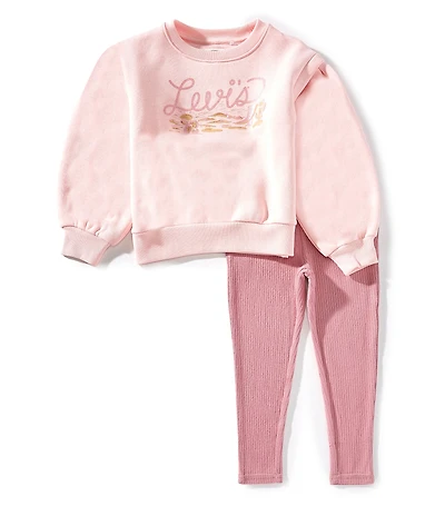 Levi's® Little Girls Blouson-Sleeve Solid Graphic Fleece Sweatshirt & Solid Leggings Set