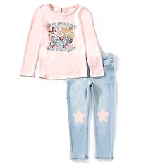Levi's® Little Girls Long-Sleeve Graphic Jersey T-Shirt & 5-Pocket Star-Patch Jeans Set