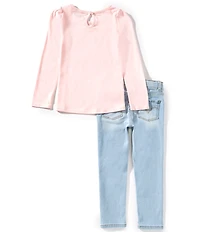 Levi's® Little Girls Long-Sleeve Graphic Jersey T-Shirt & 5-Pocket Star-Patch Jeans Set