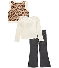 Levi's® Little Girls Long Sleeve T-Shirt, Cheetah Bow Vest, & Denim Jeans 3-Piece Set