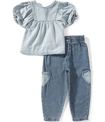 Levi's Little Girls Short Sleeve Gathered Yoke Top & Balloon Pants Set
