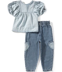 Levi's Little Girls Short Sleeve Gathered Yoke Top & Balloon Pants Set