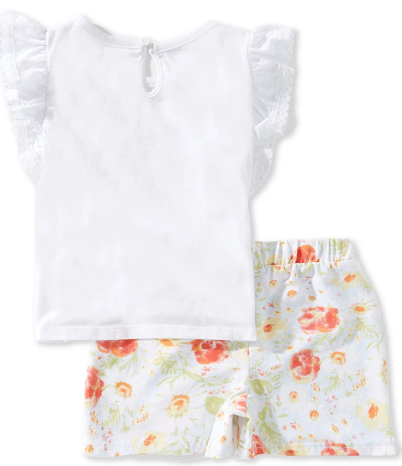 Levi's® Little Girls Lace Trim Flutter Sleeves Top & Floral Print Skort Set