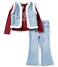 Levi's® Little Girls Sleeveless Denim Vest, 5-Pocket Jeans & Long-Sleeve Graphic Knit T-Shirt Set