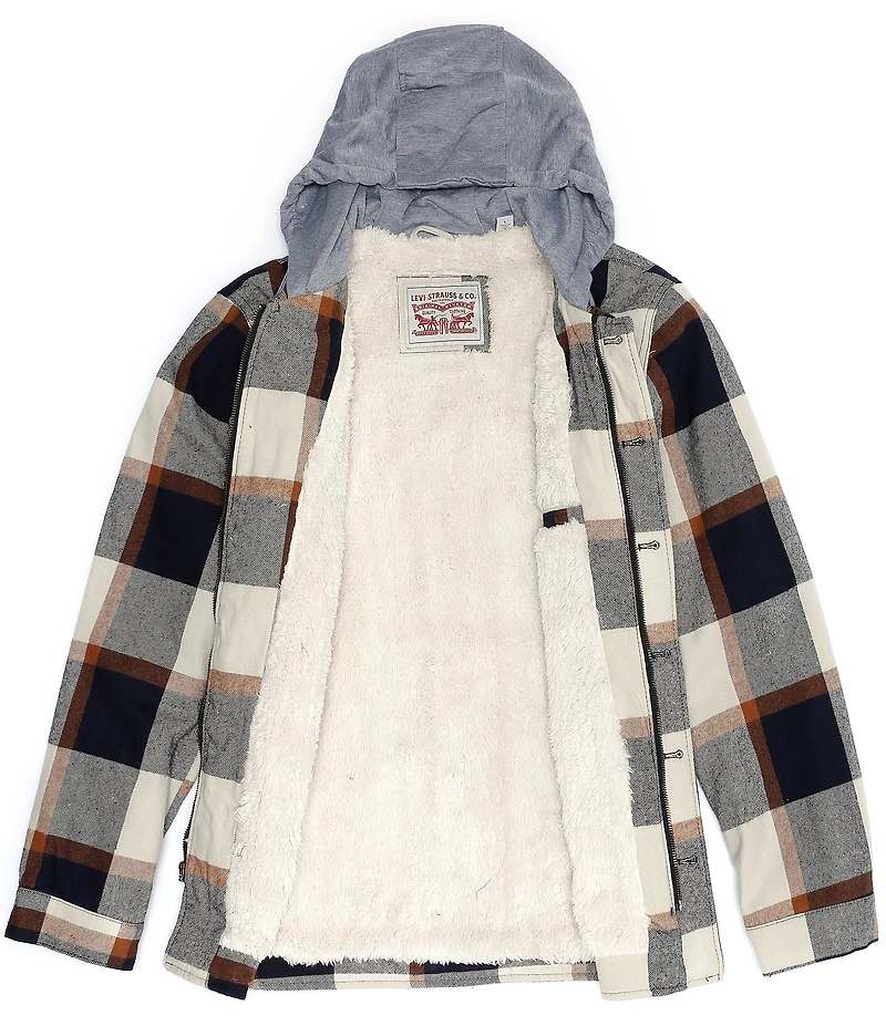 Levi's® Long Sleeve Plaid Cotton Shacket Jersey Hooded Jacket
