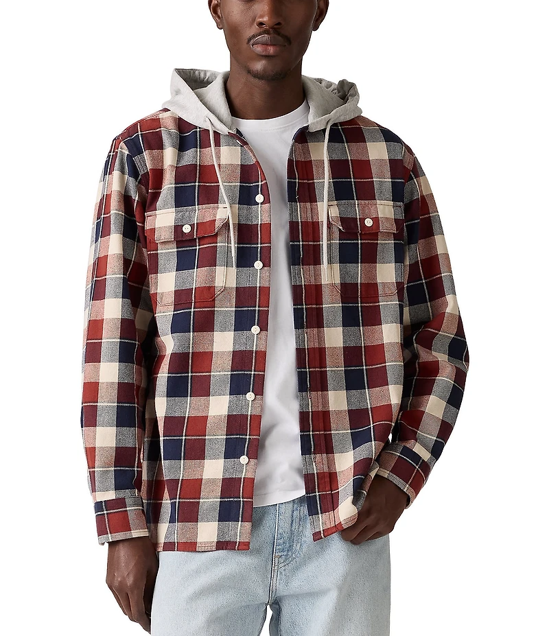 Levi's® Long Sleeve Plaid Hooded Work Shirt