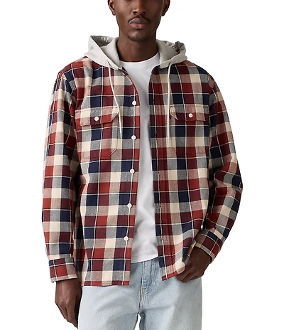 Levi's® Long Sleeve Plaid Hooded Work Shirt