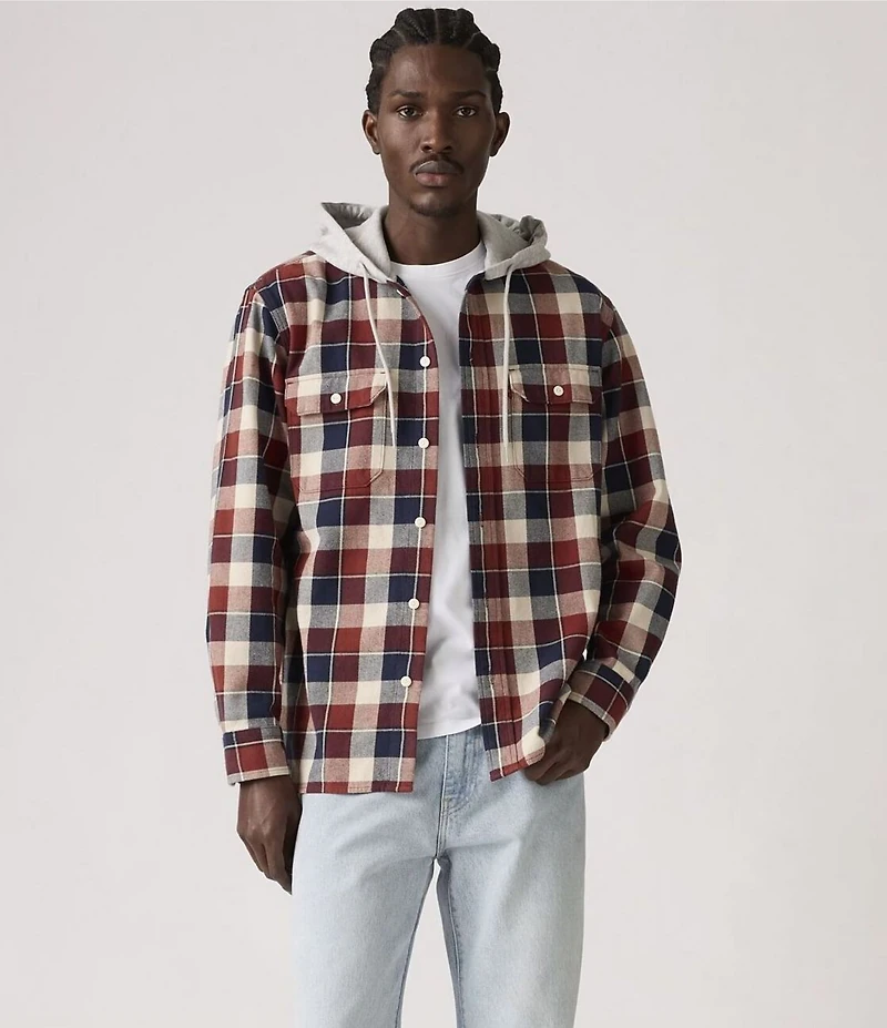 Levi's® Long Sleeve Plaid Hooded Work Shirt