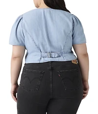Levi's® Plus Size Moxie Cotton V-Neck Short Sleeve Button Front Denim Blouse
