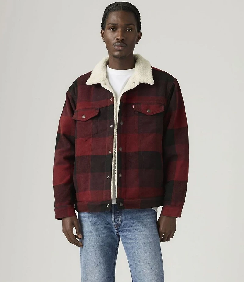 Levi's® Relaxed Fit Plaid/Faux-Sherpa Long Sleeve Trucker Jacket