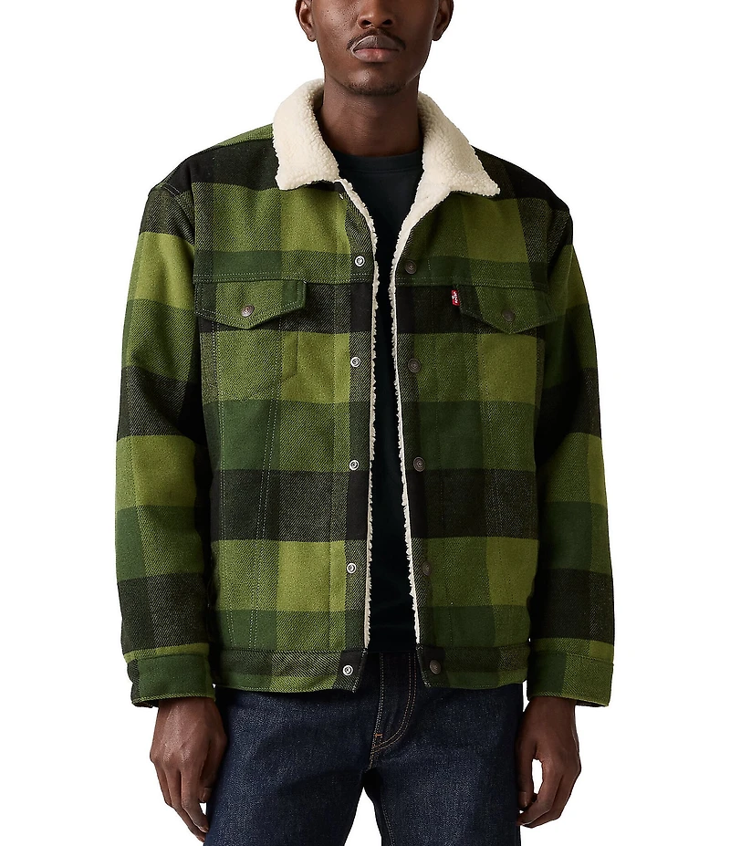 Levi's® Relaxed Fit Plaid/Faux-Sherpa Long Sleeve Trucker Jacket