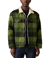 Levi's® Relaxed Fit Plaid/Faux-Sherpa Long Sleeve Trucker Jacket