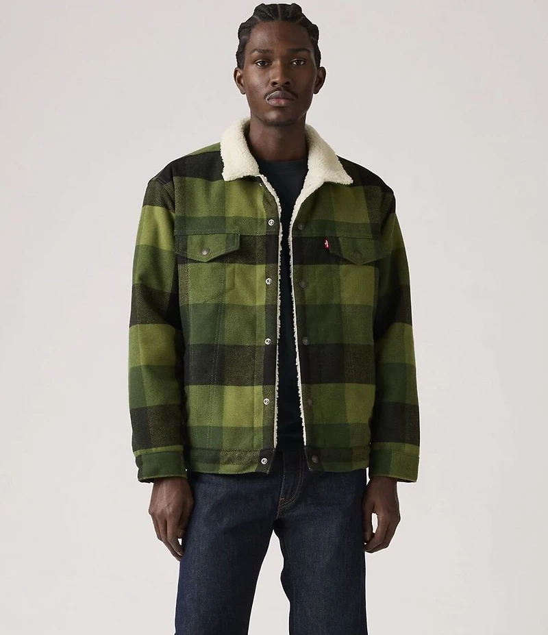 Levi's® Relaxed Fit Plaid/Faux-Sherpa Long Sleeve Trucker Jacket