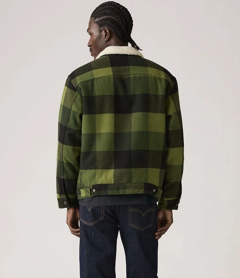 Levi's® Relaxed Fit Plaid/Faux-Sherpa Long Sleeve Trucker Jacket