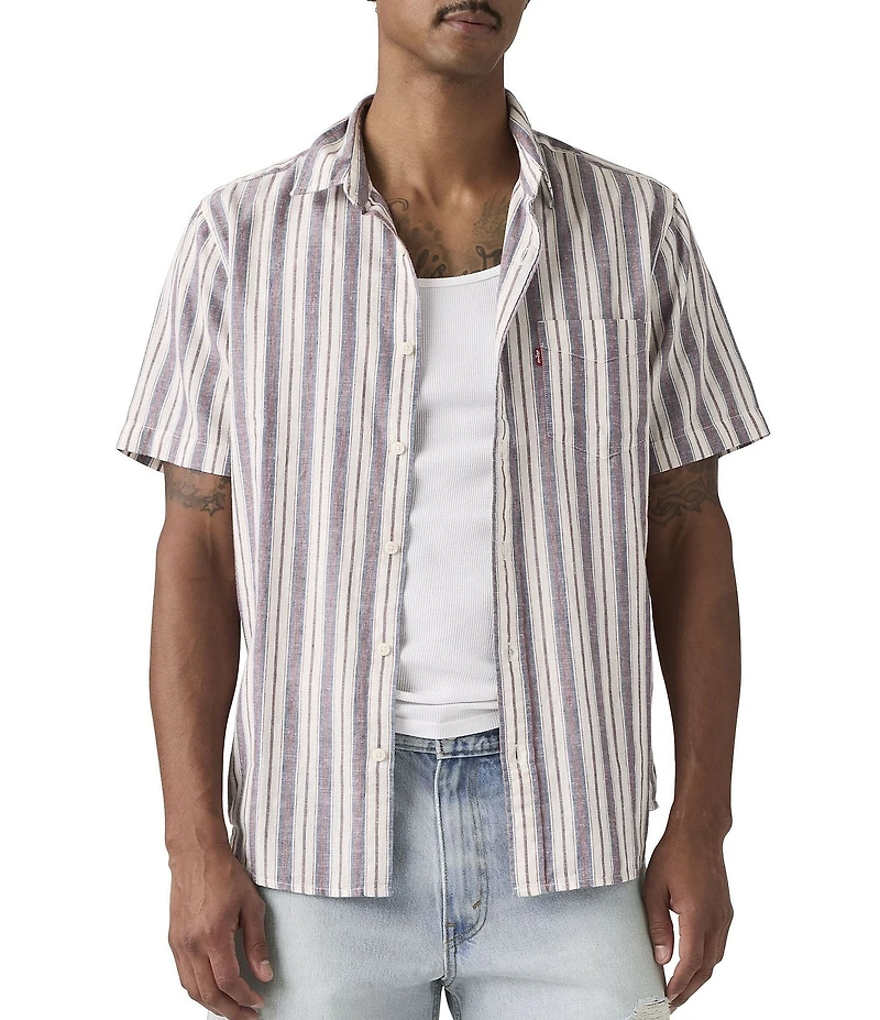 Levi's® Striped Short Sleeve Linen Blend Shirt
