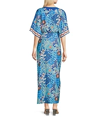 Lilly Pulitzer Adalyn Best Fronds Forever Print Jersey V-Neck Elbow Sleeve Tie Front Maxi Kimono Dress