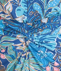 Lilly Pulitzer Adalyn Best Fronds Forever Print Jersey V-Neck Elbow Sleeve Tie Front Maxi Kimono Dress