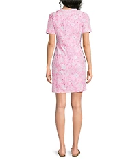 Lilly Pulitzer Adette Stretch Poplin Floral Print Crew Neck Short Sleeve Shift Dress
