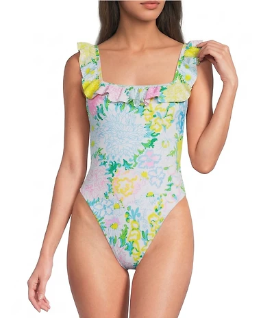 Lilly Pulitzer Aemma Lilly Garden Ruffle Detail One Piece Swimsuit