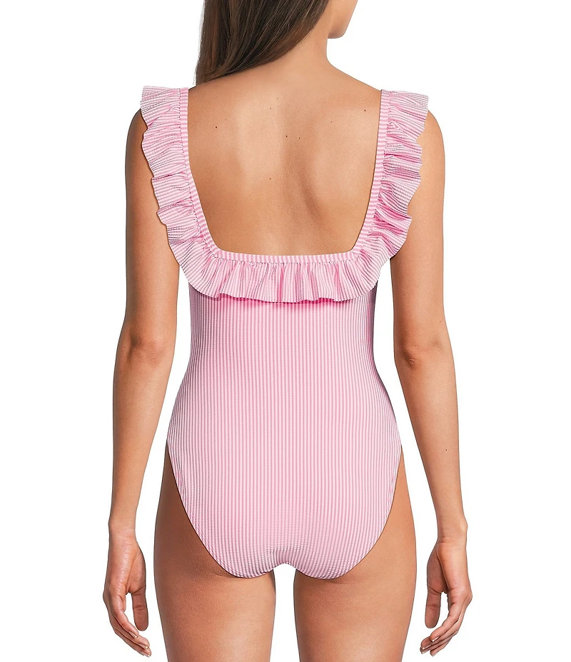 Lilly Pulitzer Aemma Seersucker Stripe Ruffle One Piece Swimsuit