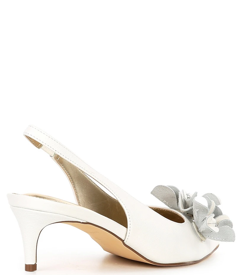 Lilly Pulitzer Amalia Saffiano Leather 3D Floral Ornament Kitten Heel Pumps