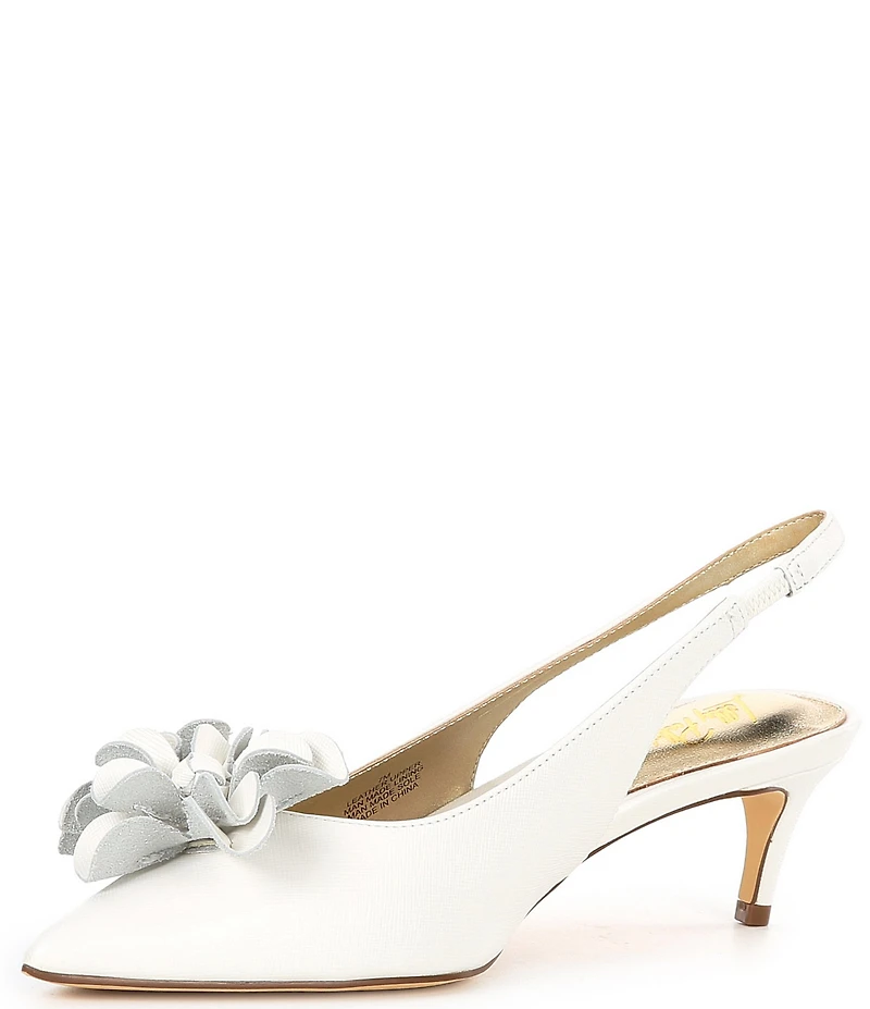 Lilly Pulitzer Amalia Saffiano Leather 3D Floral Ornament Kitten Heel Pumps