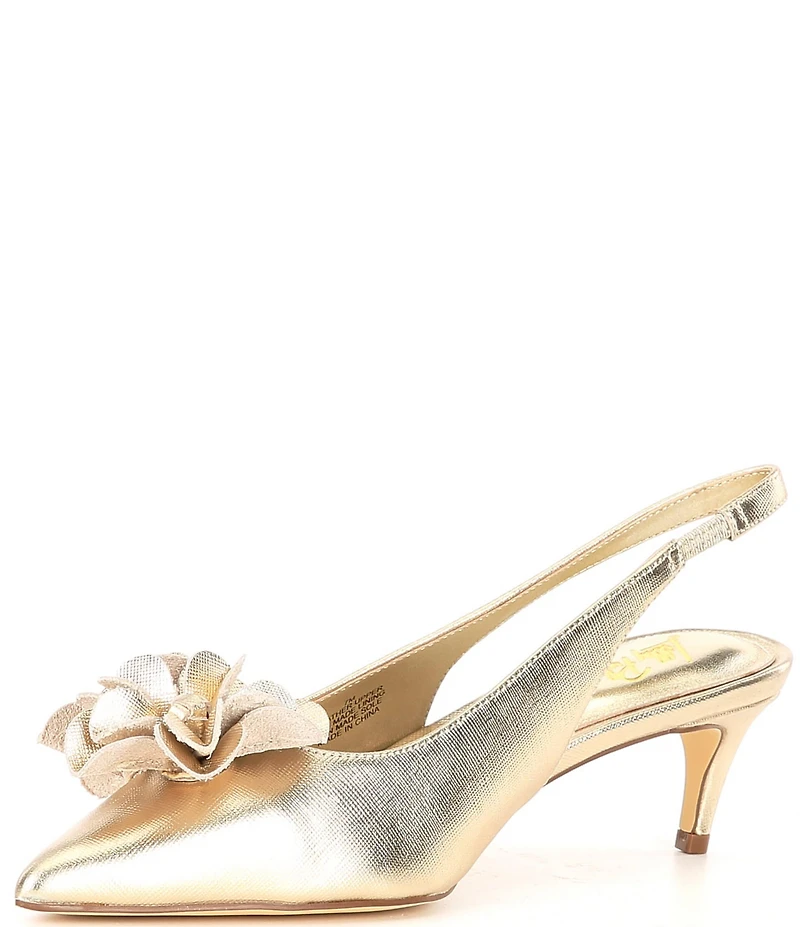 Lilly Pulitzer Amalia Saffiano Leather 3D Floral Ornament Kitten Heel Pumps