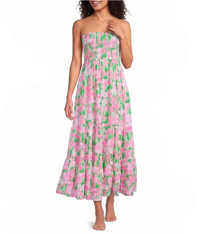 Lilly Pulitzer Anali Floral Print Strapless Tiered Maxi Dress Swim Cover-Up