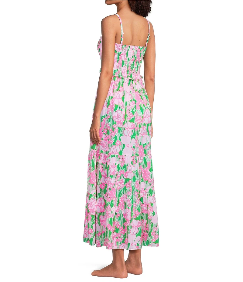 Lilly Pulitzer Anali Floral Print Strapless Tiered Maxi Dress Swim Cover-Up