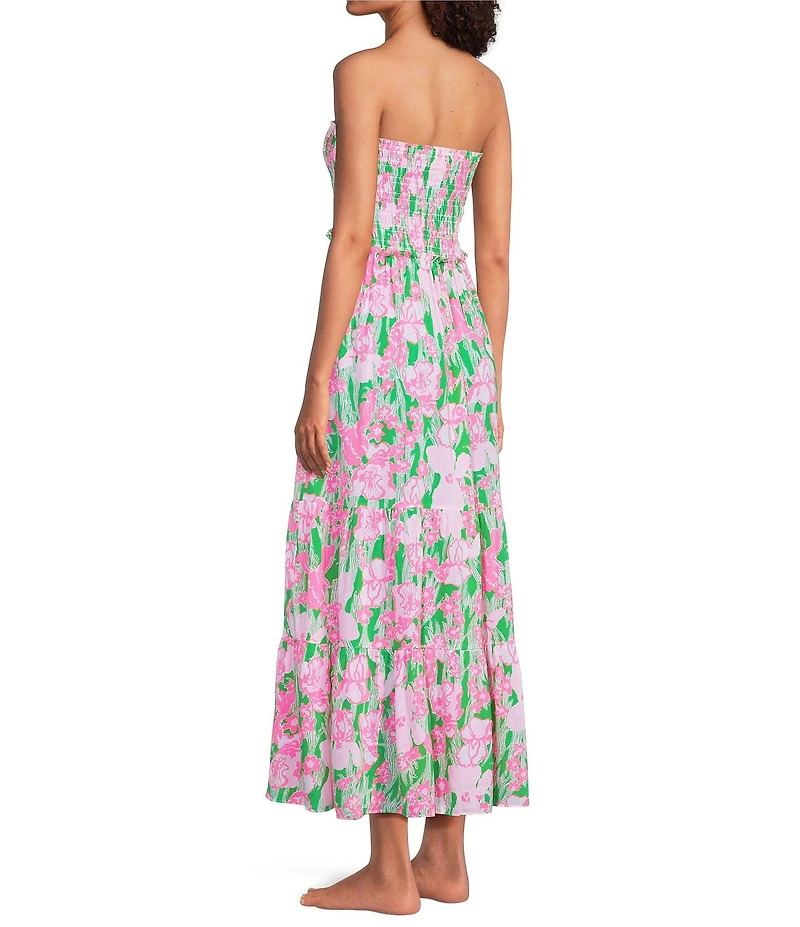 Lilly Pulitzer Anali Floral Print Strapless Tiered Maxi Dress Swim Cover-Up