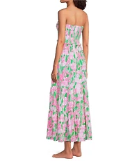 Lilly Pulitzer Anali Floral Print Strapless Tiered Maxi Dress Swim Cover-Up