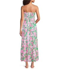 Lilly Pulitzer Anali Floral Print Strapless Tiered Maxi Dress Swim Cover-Up