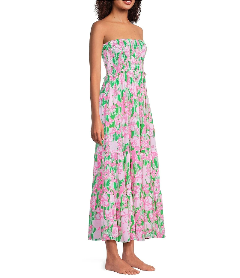 Lilly Pulitzer Anali Floral Print Strapless Tiered Maxi Dress Swim Cover-Up
