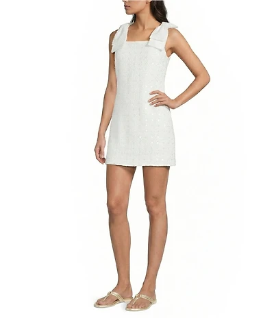 Lilly Pulitzer Anders Floral Peral Embellished Boucle Square Neck Bow Shoulder Romper