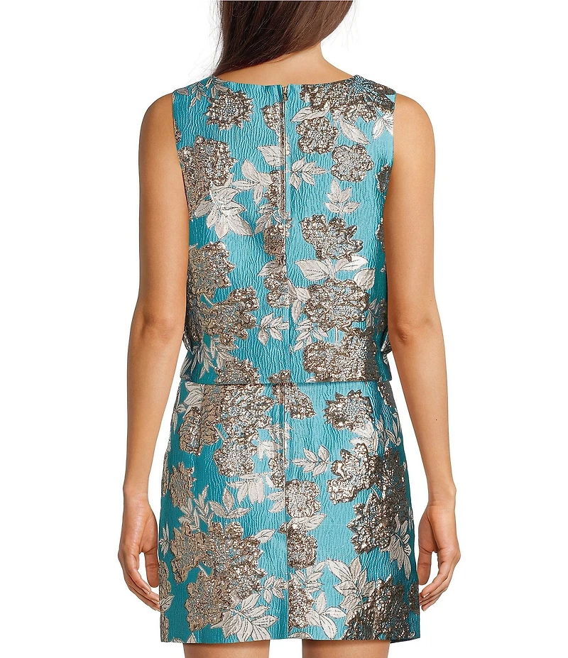 Lilly Pulitzer Annaleese Coordinating Floral Fling Metallic Jacquard Crew Neck Sleeveless Crop Top