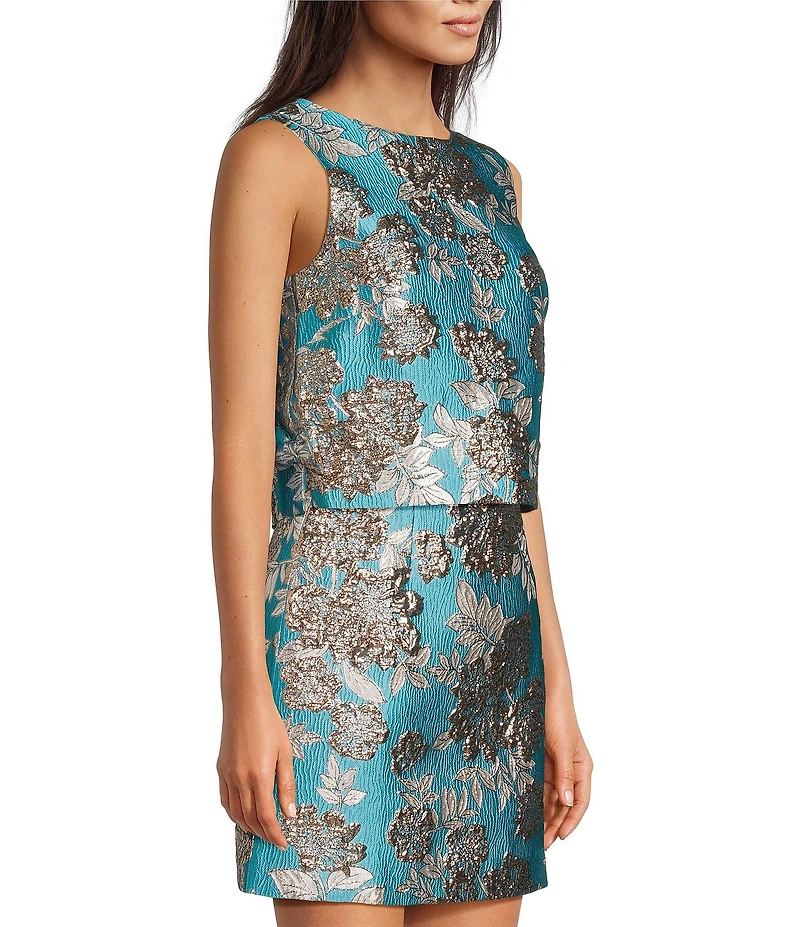 Lilly Pulitzer Annaleese Coordinating Floral Fling Metallic Jacquard Crew Neck Sleeveless Crop Top