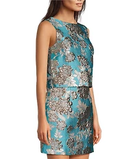 Lilly Pulitzer Annaleese Coordinating Floral Fling Metallic Jacquard Crew Neck Sleeveless Crop Top
