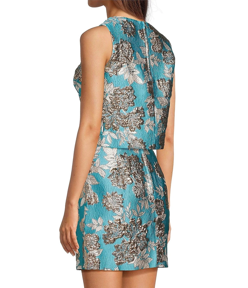 Lilly Pulitzer Annaleese Coordinating Floral Fling Metallic Jacquard Crew Neck Sleeveless Crop Top