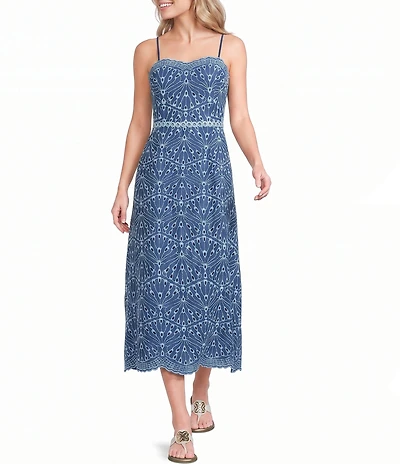Lilly Pulitzer Arlin Queen Scalloped Eyelet Sweetheart Neck Sleeveless Fit & Flare Midi Dress