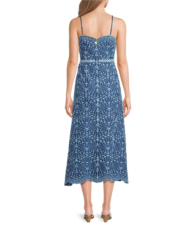 Lilly Pulitzer Arlin Queen Scalloped Eyelet Sweetheart Neck Sleeveless Fit & Flare Midi Dress