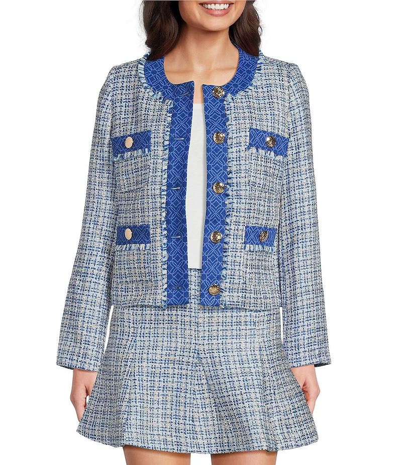 Lilly Pulitzer Ascena Coordinating Boucle Round Neck Long Sleeve Button Front Jacket