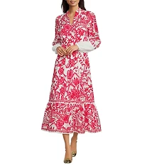Lilly Pulitzer Axton Spicy Socialite Printed Twill Notch Neck Long Sleeve Midi Dress